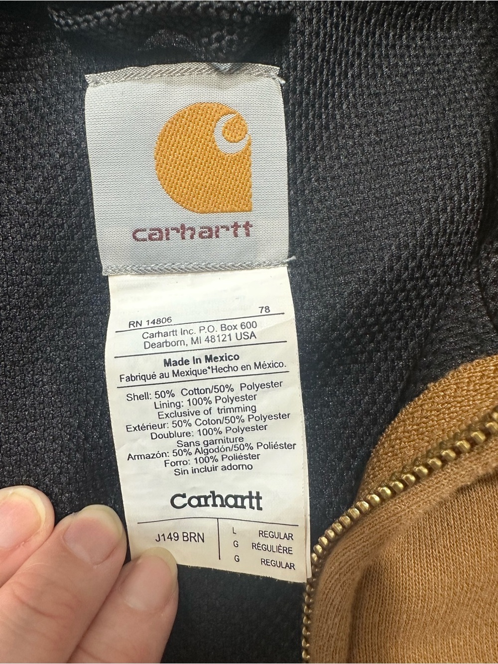 Vintage Carhartt Tan Full-Zip Hooded Work Hoodie - Picture 4 of 9